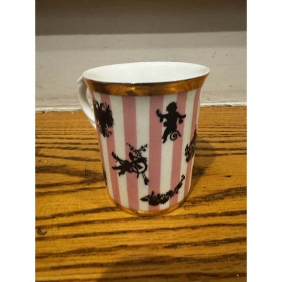 KulturGut‎ AG Bone China Mug Pink White Stripes Gold Rim Silhouettes Cherubs 3'' - Picture 6 of 9